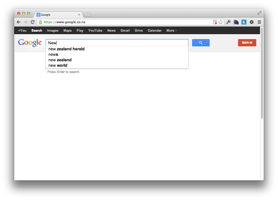 Screenshot of Google with all of HTML, CSS, JS enabled