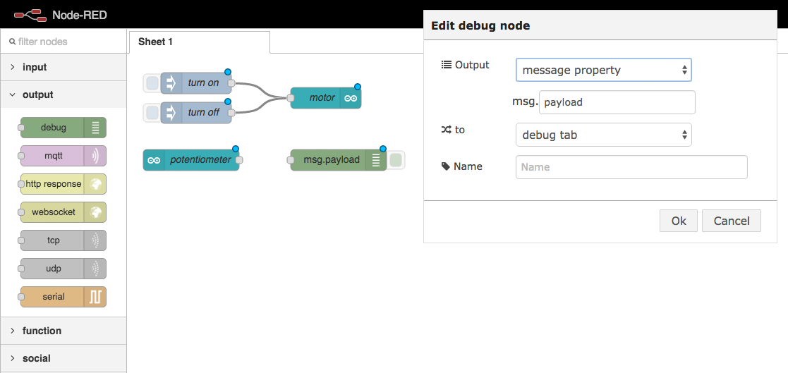 Button Debug Node Configuration