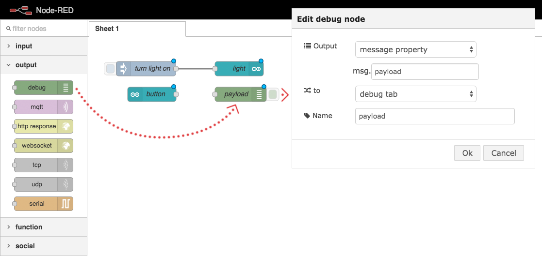 Button Debug Node Configuration